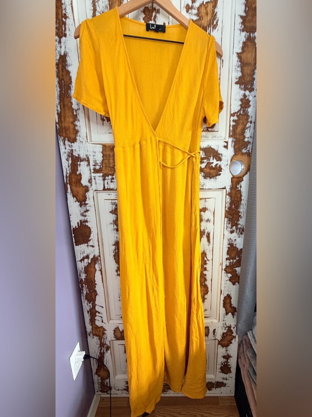 Lulus Belted Wrap Maxi Dress Golden Yellow Size M Flowy Sleeve Lightweight